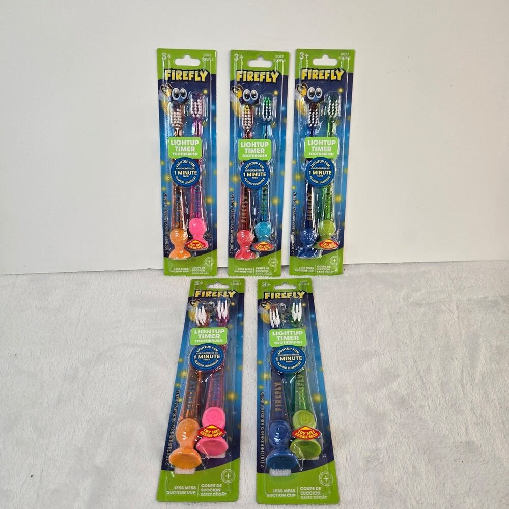 5 Firefly Light-Up Timer Toothbrush with Suction Cup Base – Brand New